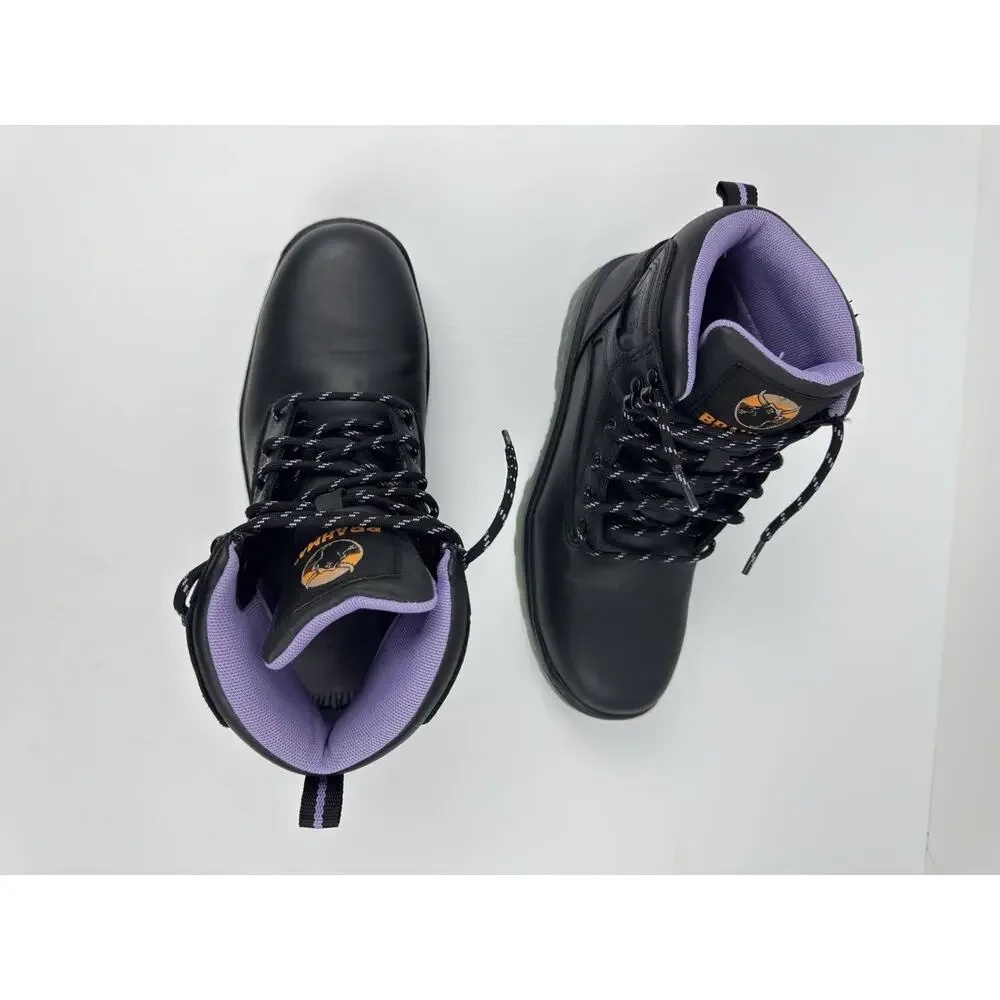BRAHMA Women's Work Boots Steel Toe Flexible Midsole Leather Black Purple Sz 7.5